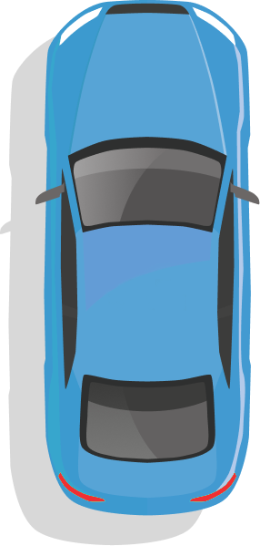 Ein blaues Auto mit grauem Schatten.